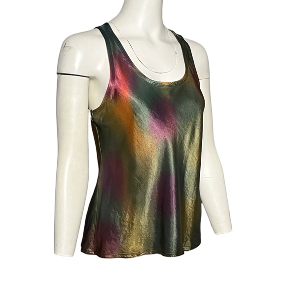 Nation LTD Tie Die Racerback Tank Top Size XS Green Gold Metallic Satiny Shirt - Picture 2 of 9